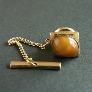 Vintage pin brown stone tie tack gold tone